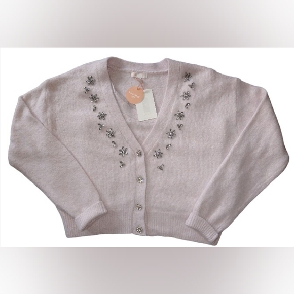 New Twin Set Holiday Sparkling Grandmacore Embellished Lilac Cardigan Sweater - Picture 1 of 11
